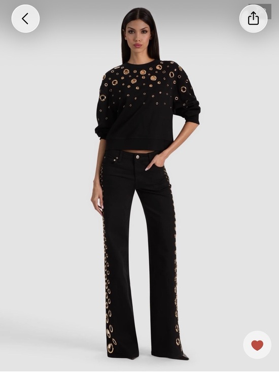 Alice + Olivia Pants - Alice Olivia Black Wide-Leg Grommet-Trim Pants Roxie 28 Black